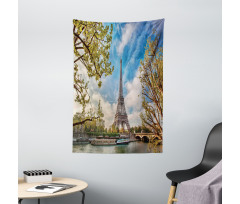 Paris Cloudy Sky Eiffel Tower Tapestry