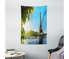 Sunny Day Eiffel Tower River Tapestry