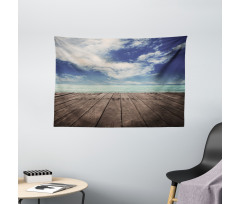 Ocean Cloudy Sky Wooden Pier Wide Tapestry