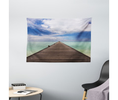 Peaceful View Long Jetty Ocean Wide Tapestry