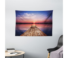 Panoramic Lake Old Pier Sunset Wide Tapestry