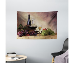 Grapes Wines Bottles Glasses Wide Tapestry