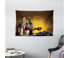 Grapes Bottles and Glasses Wide Tapestry