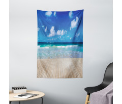 Waves on Wooden Pier Shore Tapestry