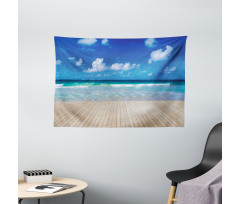 Waves on Wooden Pier Shore Wide Tapestry