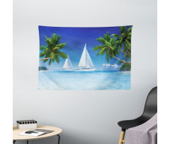 Palm Trees and Sailboats Wide Tapestry