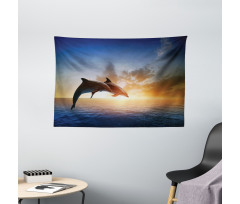 Couple of Dolphins Jump on Sea Wide Tapestry