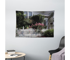 Floral Cozy House Garden Art Wide Tapestry