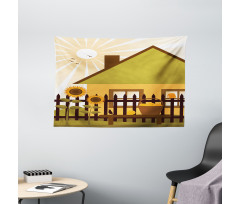 Cartoon House with Garden Wide Tapestry