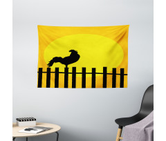 Rooster Silhouette Sunrise Wide Tapestry