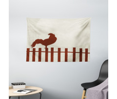 Rooster Silhouette Grunge Wide Tapestry