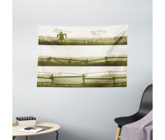 Farm Fields Scarecrow Grass Wide Tapestry