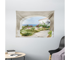 Plants Flowers Sea Panorama Wide Tapestry