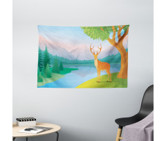 Deer Mountain Landscape Wide Tapestry