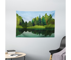 Calm Trees on Pure Lake Wide Tapestry