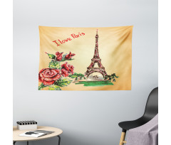 Love in Paris Eiffel Wide Tapestry
