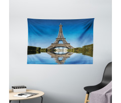 Eiffel Water Reflection Wide Tapestry