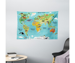 Kids World Map of Animal Wide Tapestry