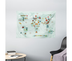 Famous World Travel Map Wide Tapestry