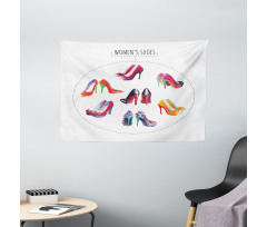 Watercolor Shoe Pairs Wide Tapestry