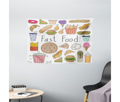 Fast Food Lettering Doodle Wide Tapestry