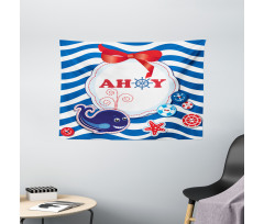 Marine Ahoy Cartoon Whale Wide Tapestry