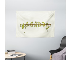 Frogs Hanging to a Stick Wide Tapestry