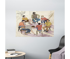 Group Therapy Illustration Wide Tapestry