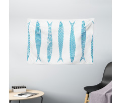 Sardine Fish Doodle Oceanic Wide Tapestry