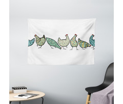Farm Hen with Ornaments Wide Tapestry
