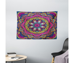 Colorful Floral Motif Wide Tapestry