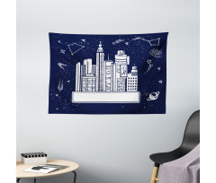 Megacity in Space Doodle Wide Tapestry