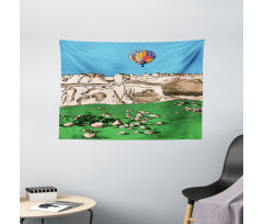 Mountains and Air Balloon Wide Tapestry