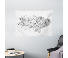 Infographic Doodle Line Map Wide Tapestry