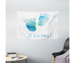 Baby Boy Footprints Wide Tapestry