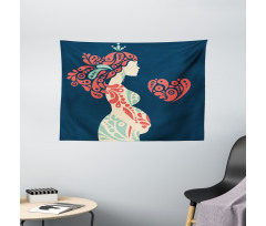 Pregnant Woman and Heart Wide Tapestry