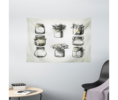 Rustic Sketchy Jars Wide Tapestry