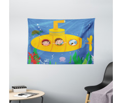 Boy Girl Dog Underwater Wide Tapestry