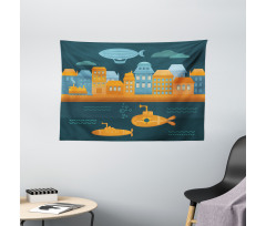 Train Airship Submarines Wide Tapestry