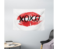 Lips Pattern with Love Kisses Wide Tapestry