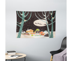 Snow Santa with Deer Town Wide Tapestry