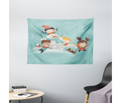 Cartoon of Kids Having Fun Wide Tapestry