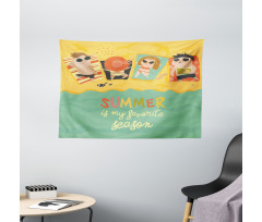 Sunbathing Kids Beach Doodle Wide Tapestry