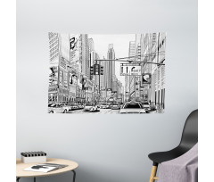 Street of New York Urban Sketch Wide Tapestry