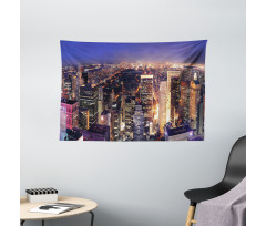 New York Panoramic Aerial Night Wide Tapestry