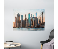 Manhattan New York Skyline Dusk Wide Tapestry