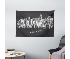 Hand Drawn City Buildings Deco Wide Tapestry