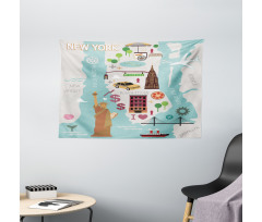 New York Infographic Doodle Map Wide Tapestry