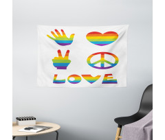 Rainbow Colors Peace and Love Wide Tapestry