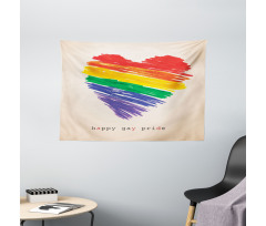 Happy Gay Pride Rainbow Heart Wide Tapestry